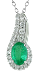 14kt WHITE GOLD PENDANT FEATURING ONE GENUINE OVAL SHAPED EMERALD