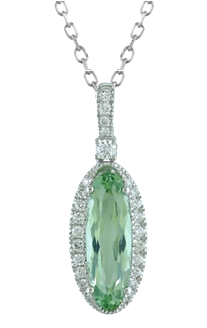 14KT WHITE GOLD GREEN AMETHYST AND DIAMOND PENDANT