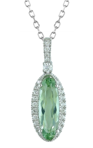 14KT WHITE GOLD GREEN AMETHYST AND DIAMOND PENDANT