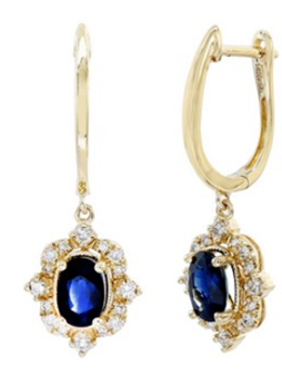 14KT YELLOW GOLD DROP EARRINGS FEATURING OVAL SHAPED BLUE SAPPHIRE