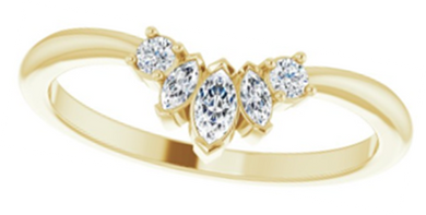 14kt yellow gold marquise and round diamond v shaped band