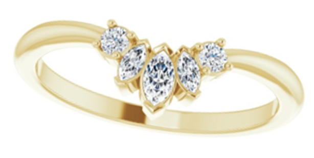 14kt yellow gold marquise and round diamond v shaped band