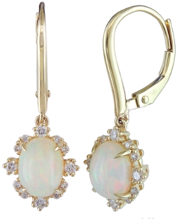 14K Yellow Gold Vintage Opal and Diamond earrings