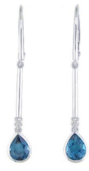 14KT WHITE GOLD LONDON BLUE TOPAZ TEAR SHAPE DANGLE EARRINGS