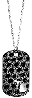 STERLING SILVER DOG TAG WITH PETOSKEY STONE PATTERN AND STATE OF MICHIGAN ON A 22inch CABLE CHAIN