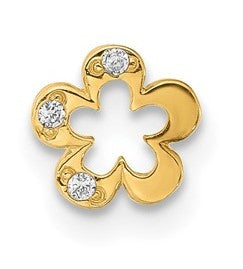 14KT YELLOW GOLD FLOWER CHARM FEATURING 3 ROUND CZ's
