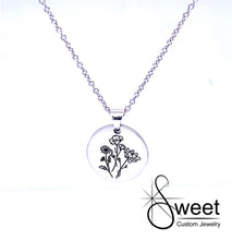 Load image into Gallery viewer, Birth Flower Engraved Disc Pendant