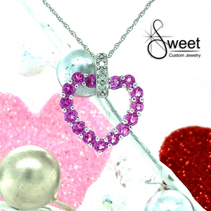White gold Pink Sapphire and Diamond Heart Pendant