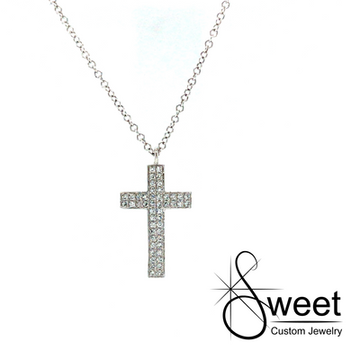 ONE LADIES 14KT WHITE GOLD DIAMOND CROSS .11CTTW