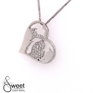 14kt WHITE GOLD "SWEET MICHIGAN HEART" PENDANT FEATURING ROUND BRILLIANT CUT DIAMONDS IN THE UPPER AND LOWER PENINSULA