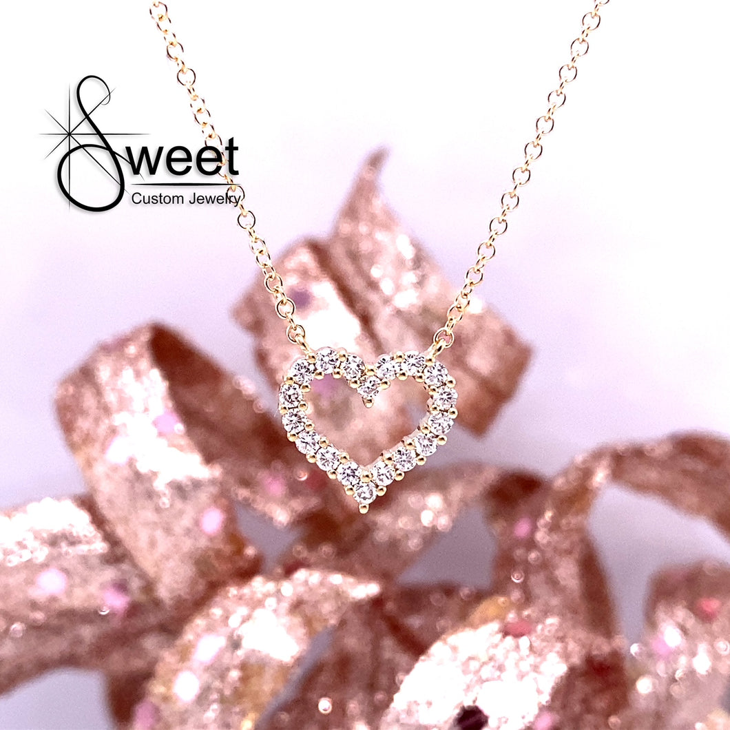 14kt yellow gold stationary diamond heart pendant