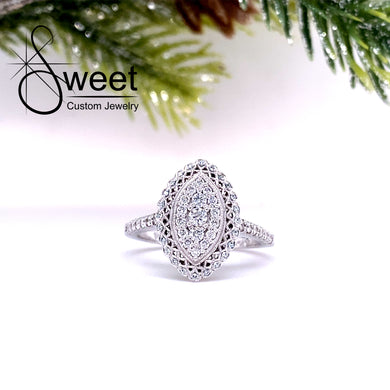 14kt white gold vintage style diamond ring