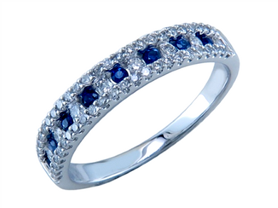 14Kt White Gold Sapphire & Diamond Three Row Diamond Band